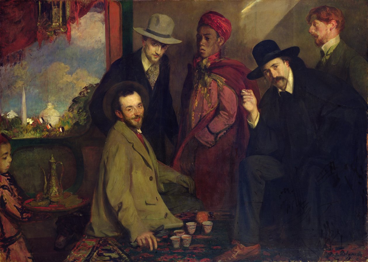 Andre Gide (1869-1951) ja hänen ystävänsä Cafe Mauressa Exposition Universelle -näyttelyssä 1900, 1901 tekijältä Jacques Emile Blanche