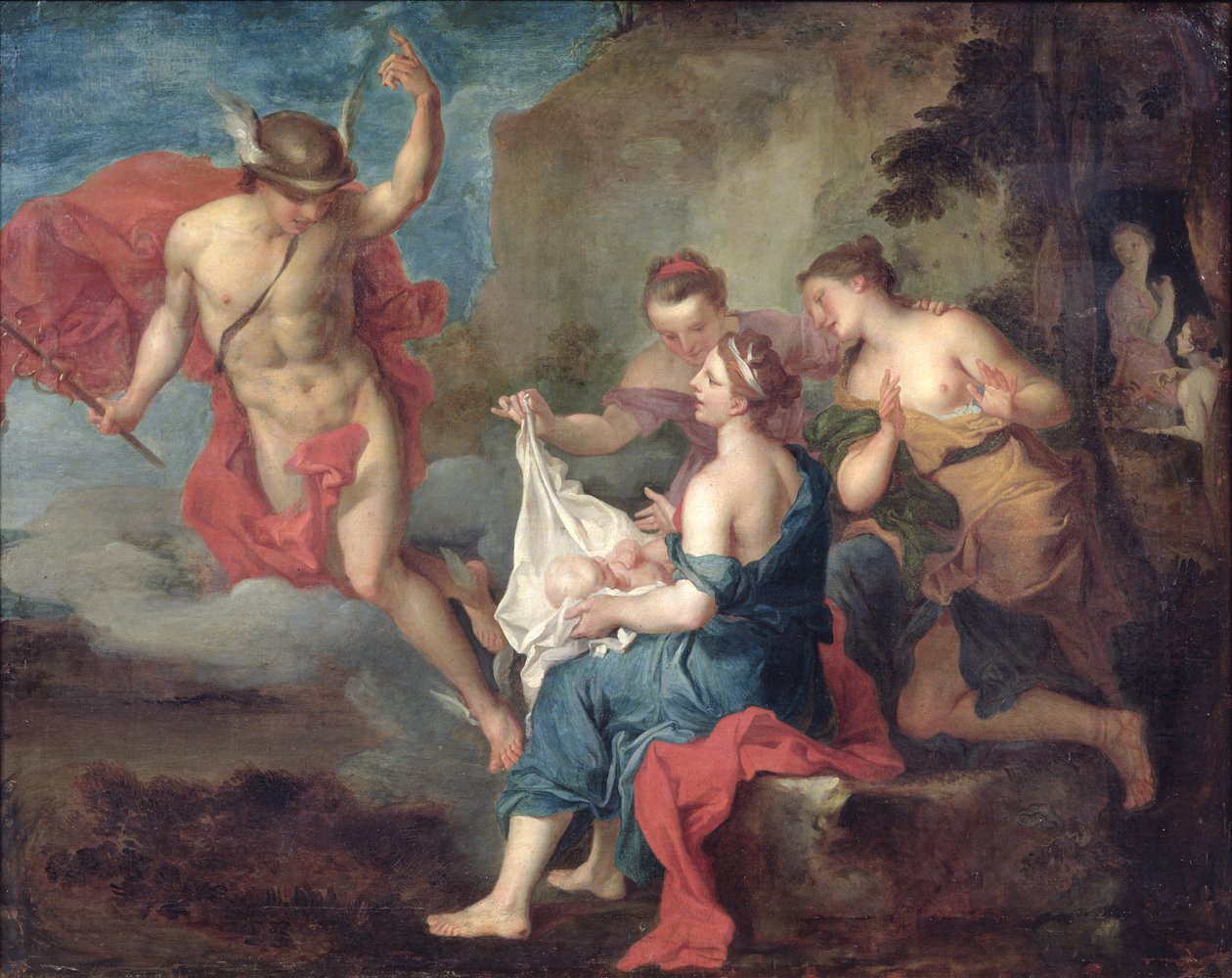 Bacchus toimitettu Nysan nymfeille tekijältä Jacques Francois Courtin