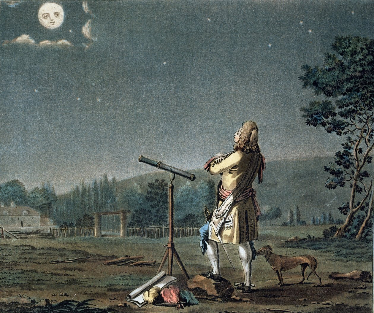 Bernard le Bovier de Fontenelle (1657-1757) pohtii maailmojen monimuotoisuutta, kaiverrettu Jean Baptiste Morret (fl.1790-1820) 1791 (katso myös 169293) tekijältä Jacques Francois Joseph Swebach