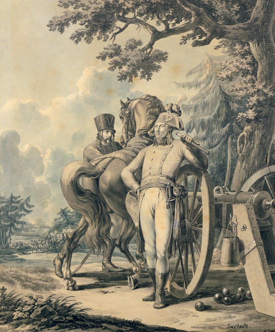 Kenraali Jean Victor Moreau (1763-1813) (kynä ja muste, guassi ja wc paperilla) tekijältä Jacques Francois Joseph Swebach