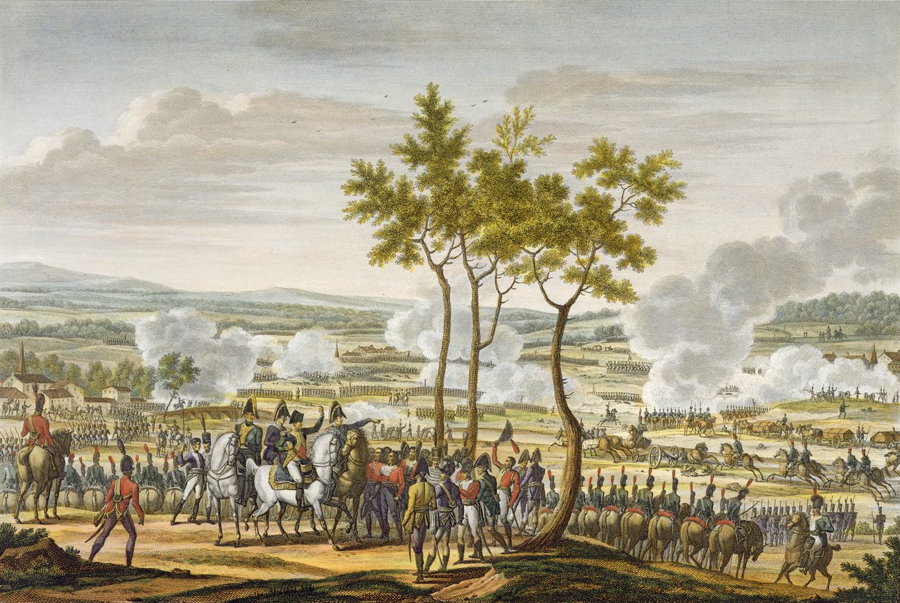 Abensbergin taistelu, 20. huhtikuuta 1809, kaiverrus Edme Bovinet (1767-1832) (akvatinta) tekijältä Jacques Francois Joseph Swebach