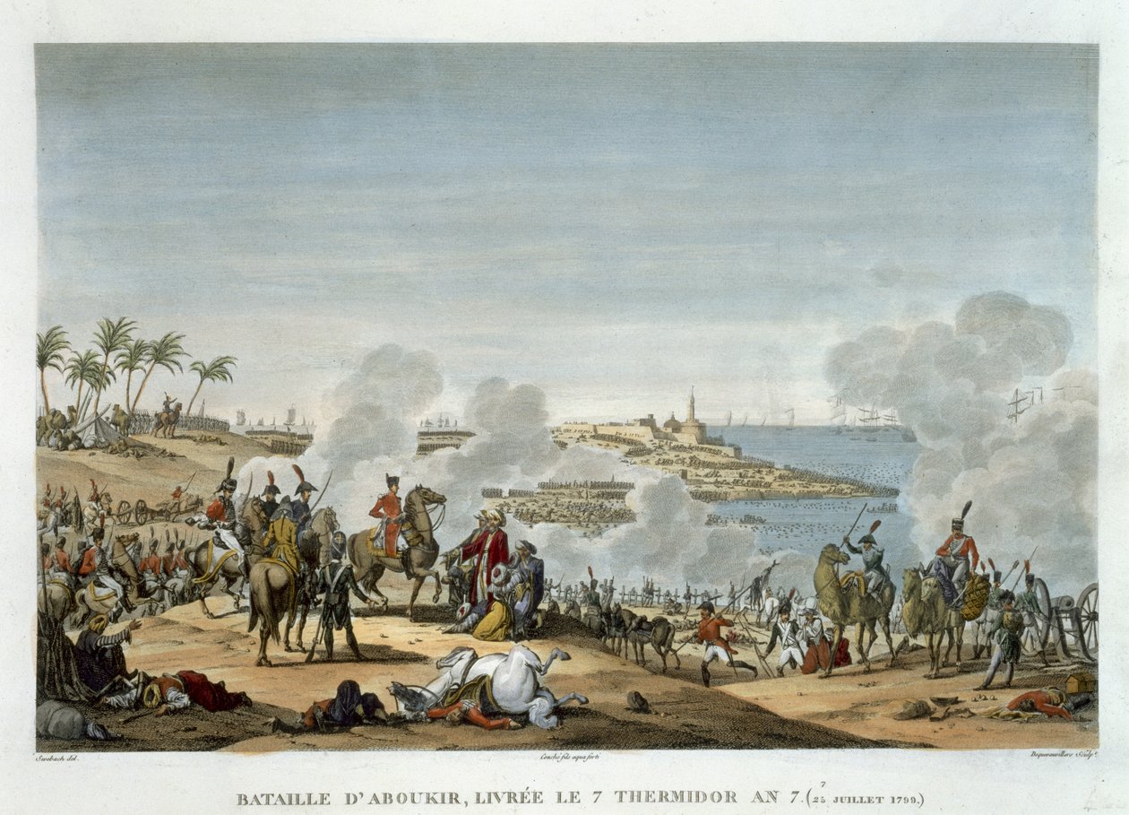 Aboukirin taistelu, 7 Thermidor, vuosi 7 (25. heinäkuuta 1799), kaiverrus Louis Francois Couche (1782-1849) (akvatinta) tekijältä Jacques Francois Joseph Swebach