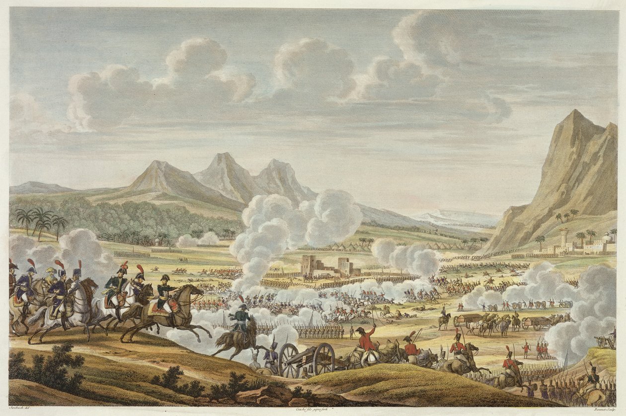 Tabor-vuoren taistelu, 27 Ventose, vuosi 7 (17. helmikuuta 1799), kaiverrus Louis Francois Couche (1782-1849) (akvatinta) tekijältä Jacques Francois Joseph Swebach