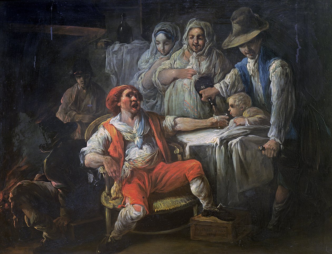Juomakohtaus, 1778 (öljy liuskekivellä) tekijältä Jacques Gamelin