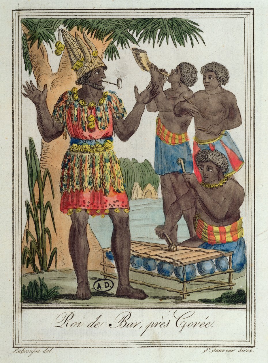 Barin kuningas, lähellä Goréeta, Senegal, teoksesta Costumes de Différents Pays, 1796. tekijältä Jacques Grasset de Saint Sauveur