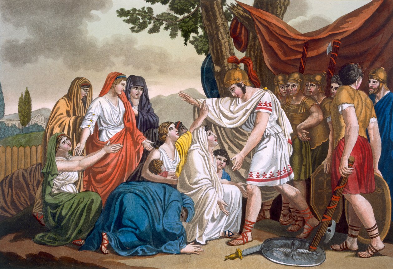 Coriolanus ja hänen äitinsä Volumnia, kuvitus teoksesta "L