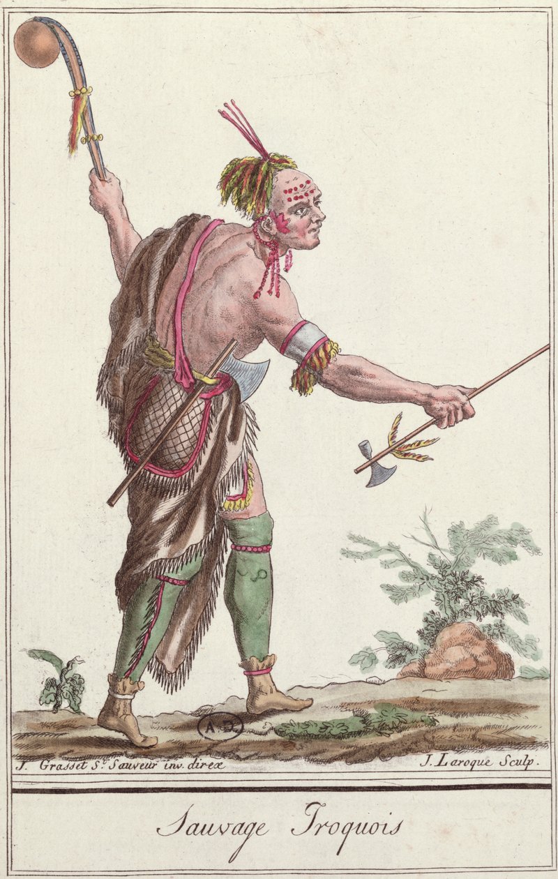 Iroquois Savage, Encyclopedie des Voyagesista, kaivertanut J. Laroque, 1796 tekijältä Jacques Grasset de Saint Sauveur