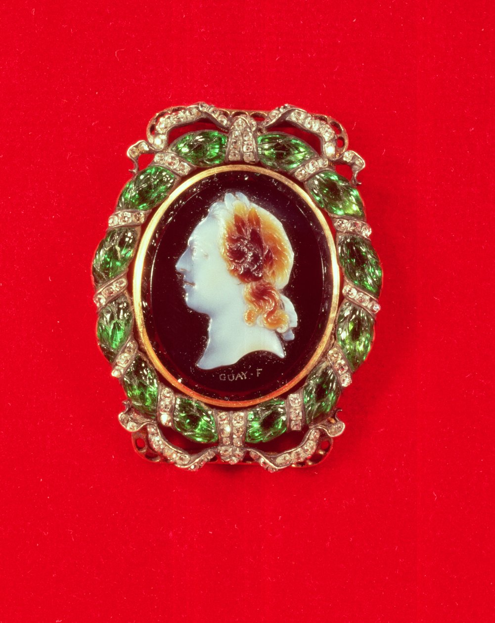 Ludvig XV:n (1710-74) Cameo Madame de Pompadourin käyttämästä rannekorusta (sardonyksi ja jalokivet) tekijältä Jacques Guay
