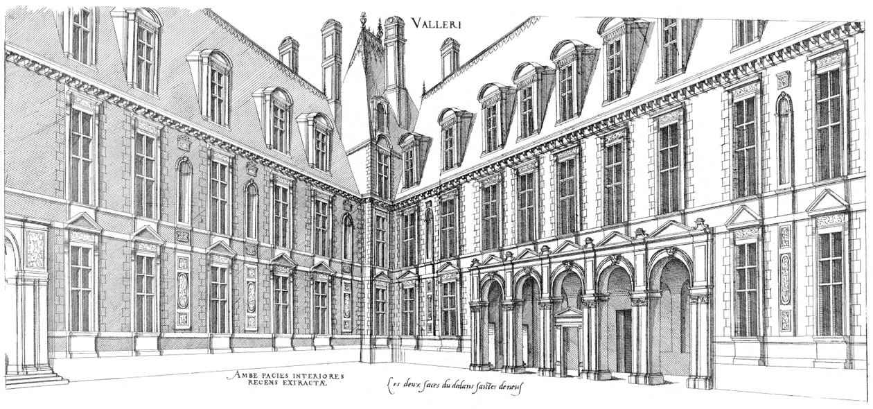 Kaiverrus teoksesta The first volume of the most excellent Bastiments of France (Ranskan erinomaisimmat Bastimentit) tekijältä Jacques I Androuet du Cerceau