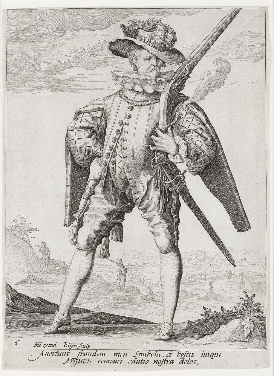 Muskettisoturi, 1587 tekijältä Jacques II de Gheyn