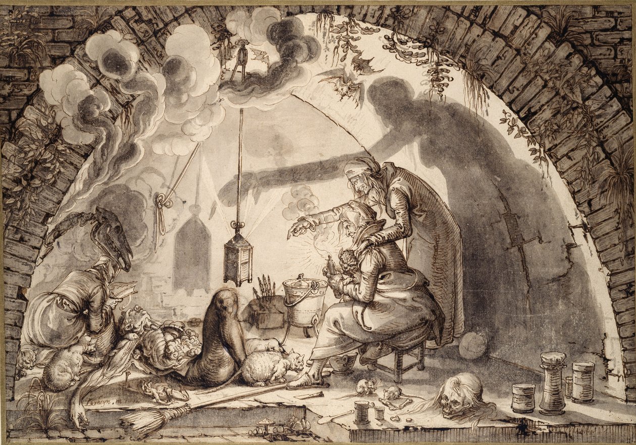 Noitakeittiö, n.1600 (tussi ja tussi ja pesu paperille). tekijältä Jacques II de Gheyn