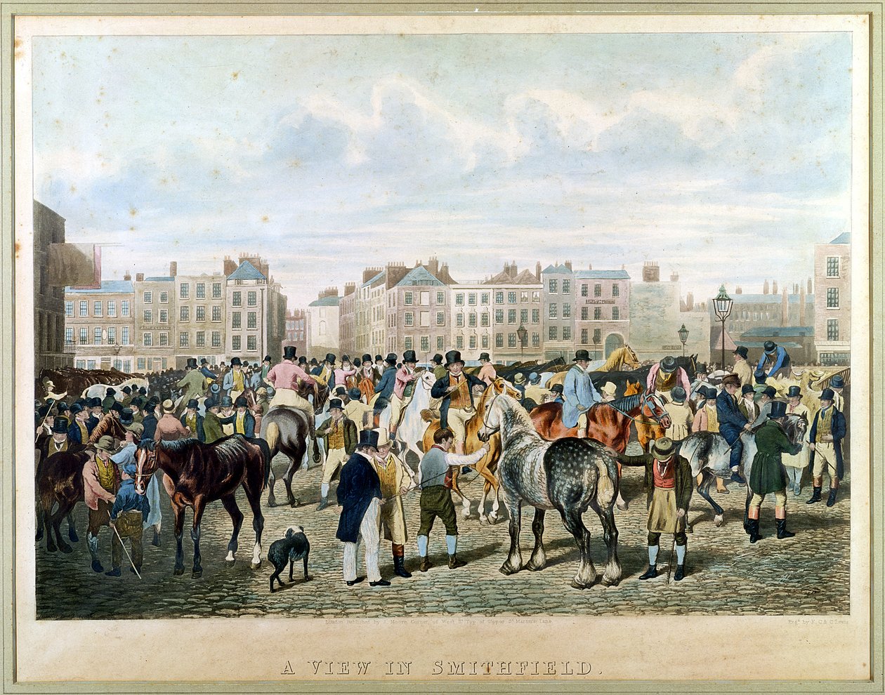 Näkymä Smithfieldistä, kaivertaja F.C. ja C. Lewis (värikaiverrus) tekijältä Jacques Laurent Agasse