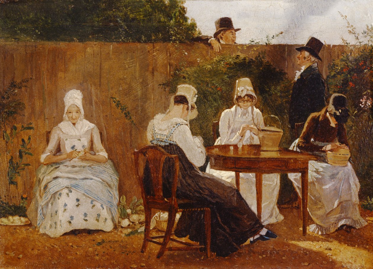 Chalonin perhe London Town Gardenissaan, 1800-luvun alku (öljy Academy-laudalla) tekijältä Jacques Laurent Agasse