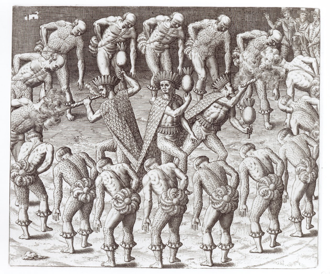 Johannes Leriin kertomus Caraibe-intiaanien julkaisusta "Americae", 1593, kirjoittanut ja kaivertanut Theodor de Bry (1525-75) tekijältä Jacques Le Moyne
