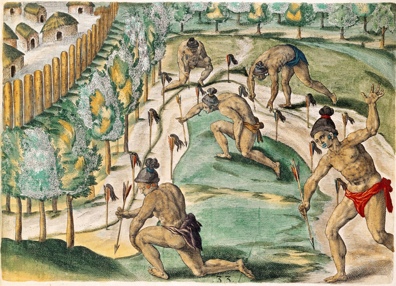 Sodan julistusmenetelmä, kirjasta "Brevis Narratio...", kaivertanut Theodore de Bry (1528-98) 1591 tekijältä Jacques Le Moyne