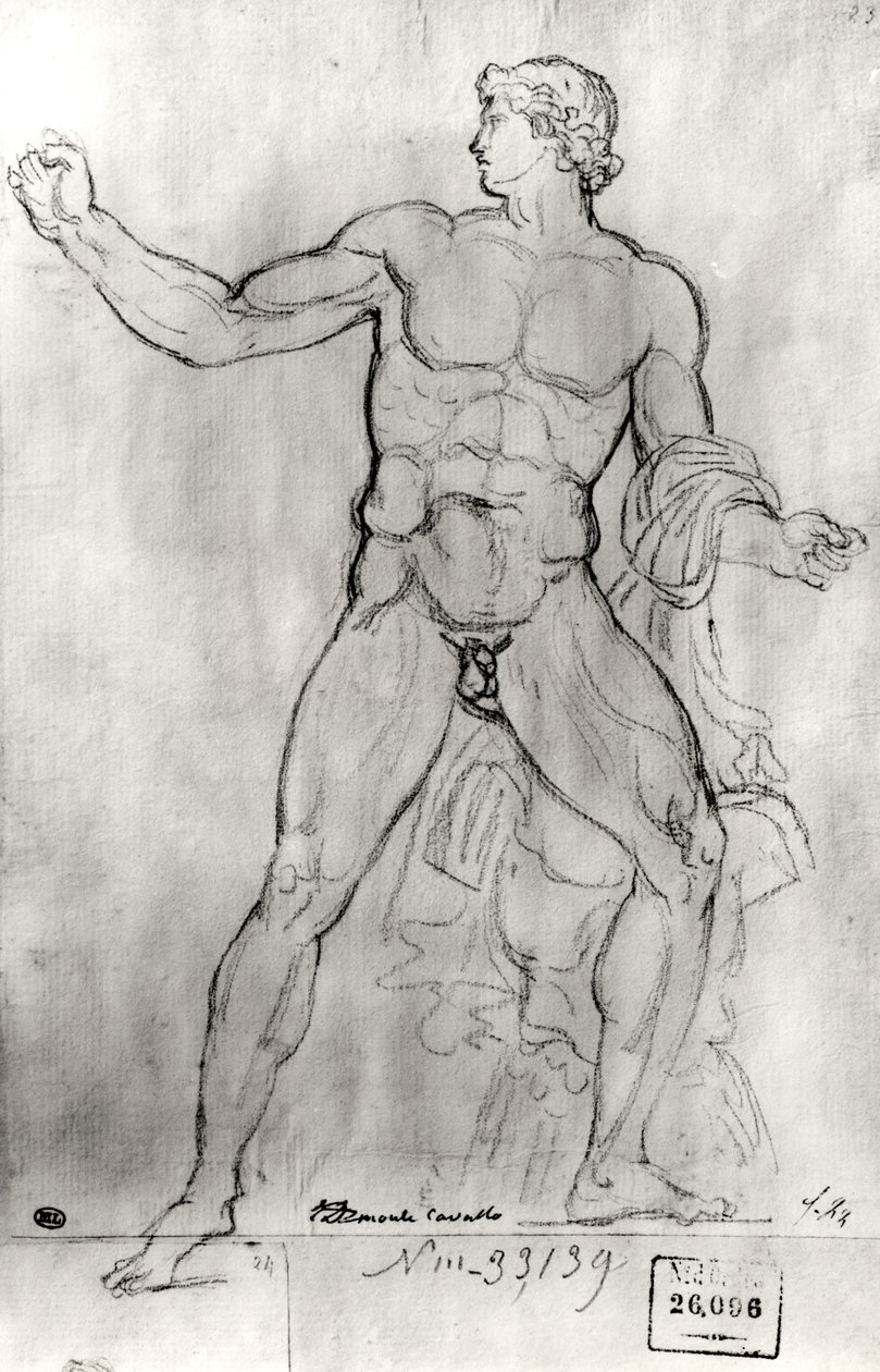 Monte Cavallon kolossi (musta kynä paperilla) tekijältä Jacques Louis David