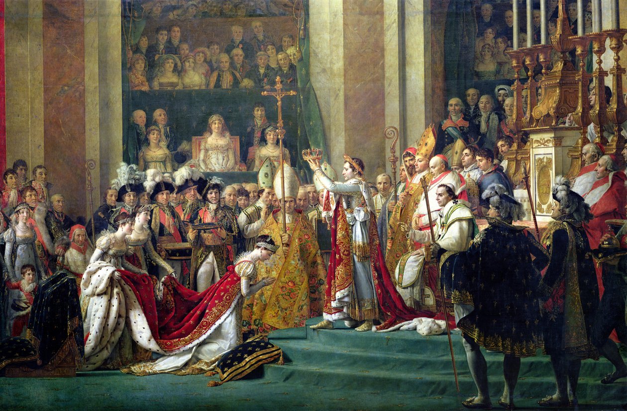 Keisari Napoleonin (1769-1821) vihkiminen ja keisarinna Josephinen (1763-1814) kruunajaiset, 2. joulukuuta 1804, yksityiskohta keskitaulusta, 1806-7. tekijältä Jacques Louis David