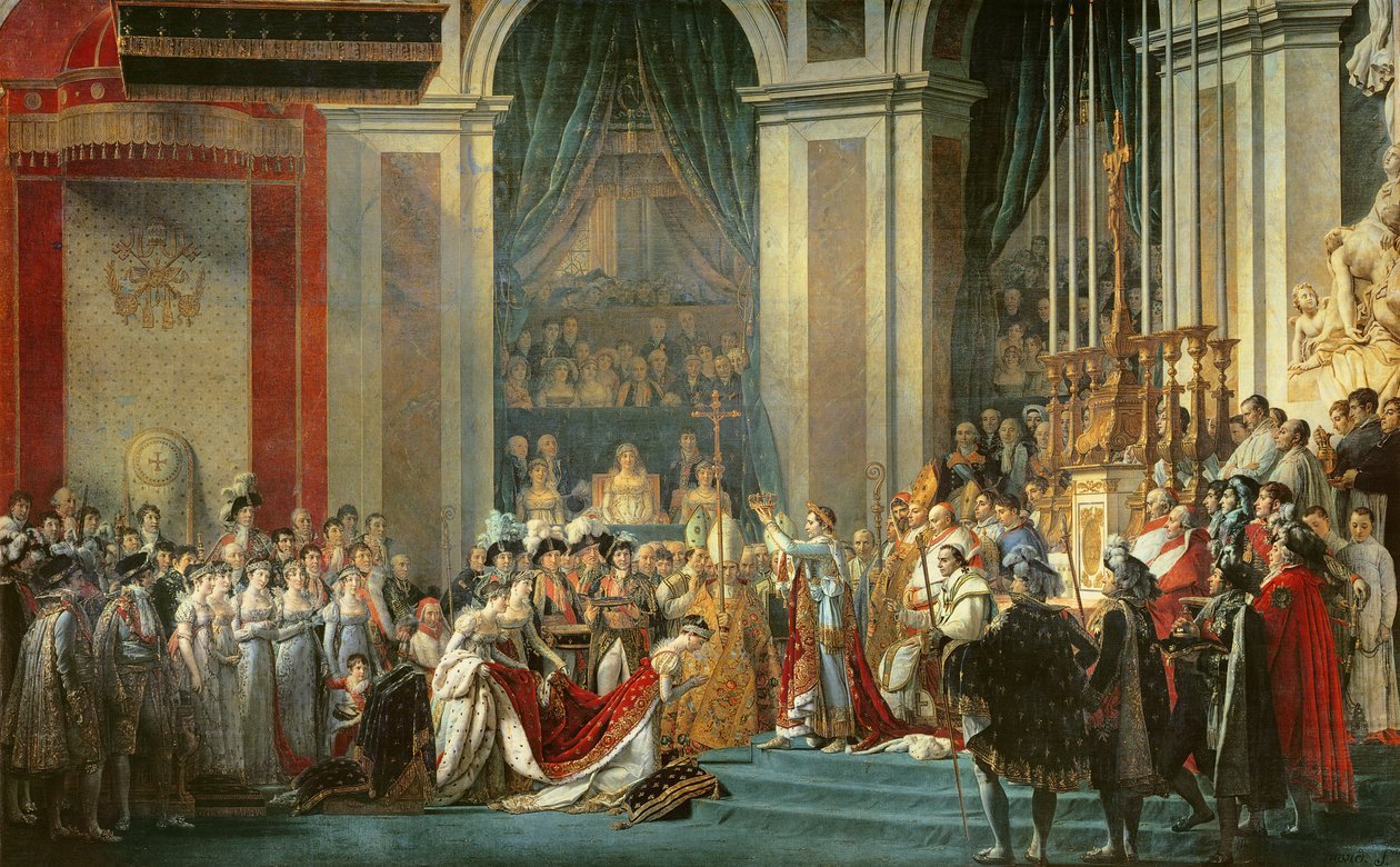 Paavi Pius VII:n keisari Napoleonin (1769-1821) vihkiminen ja keisarinna Josephinen (1763-1814) kruunaus, 2. joulukuuta 1804, 1806-1807 tekijältä Jacques Louis David