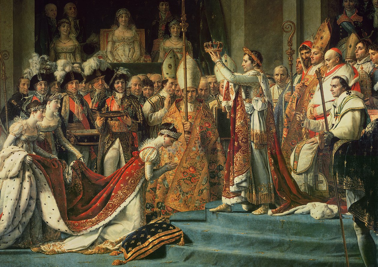 Paavi Pius VII:n keisari Napoleonin vihkiminen 1769-1821 ja keisarinna Josephinen kruunaus 1763-1814, 2. joulukuuta 1804, 1806-07 öljy kankaalle yksityiskohta vuodelta 18412 tekijältä Jacques Louis David
