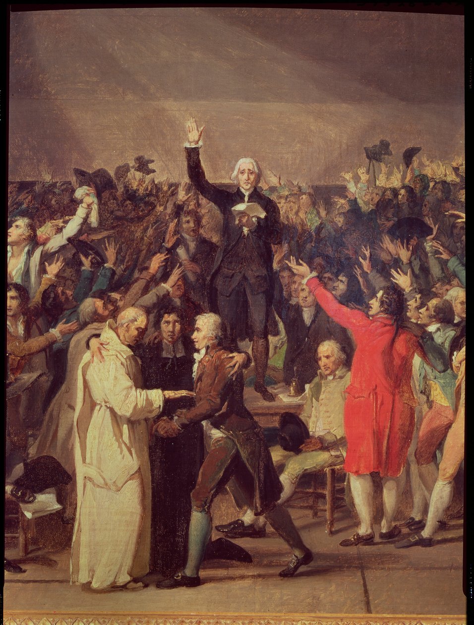 Tenniskentän vala, 20. kesäkuuta 1789, yksityiskohta Baillyä ympäröivästä ryhmästä, 1791 tekijältä Jacques Louis David