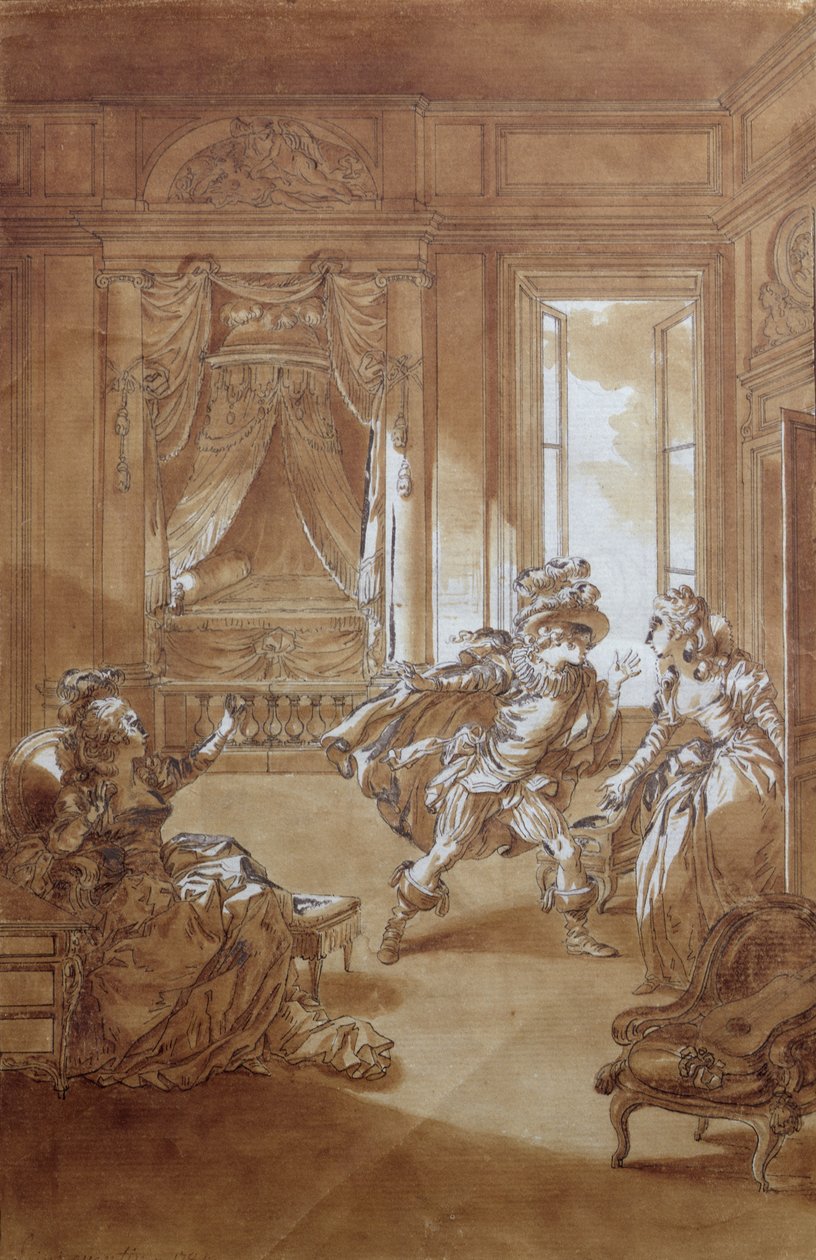 "Aion tappaa hänet...", kohtaus Pierre-Augustin Caron de Beaumarchaisin (1732-99) 1785 Figaron häät II näytöksestä tekijältä Jacques Philippe Joseph de Saint Quentin