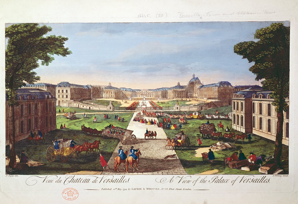 Näkymä Versaillesin palatsista, 1794 (värikaiverrus) tekijältä Jacques Rigaud