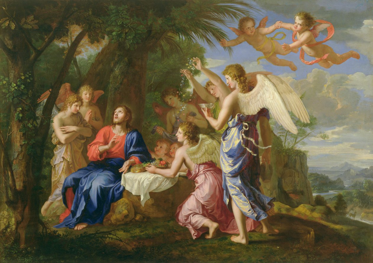 Kristus enkelien palveluksessa, noin 1650. tekijältä Jacques Stella
