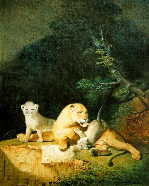 Leijonaemo ja pentuja (öljy kankaalle) tekijältä Jacques Laurent Agasse
