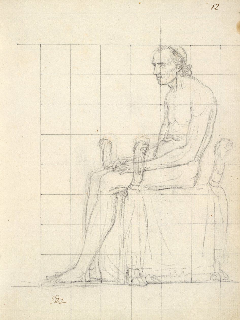 Alastontutkimus paavi Pius VII:stä istuva, n. 1805–1806 (musta värikynä grafiitin päällä paperilla) tekijältä Jacques Louis David