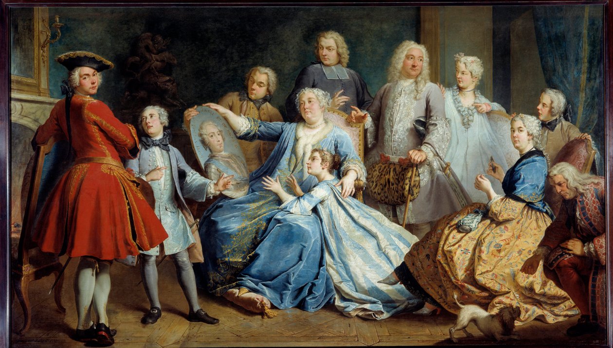 Ludvig XV:n sairaanhoitaja Madame Mercierin muotokuva perheensä ympäröimänä. Jacques Dumontin maalaus, dit le Romain (1701-1781) tekijältä Jacques  Dumont