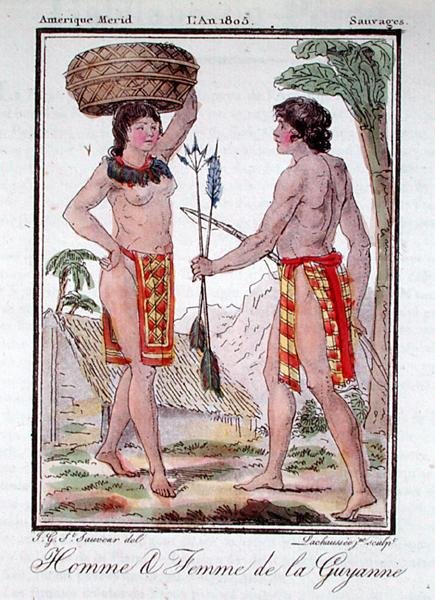 Ranskan Guyanan intiaaneja, Lachausee nuoremman kaiverruksesta "Encyclopedie des Voyages". tekijältä Jacques (after) Grasset de Saint Sauveur