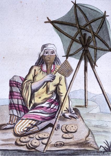 Arabinainen autiomaasta myymässä leipää, Encyclopedie des Voyagesista, kaivertanut Labrousse tekijältä Jacques (after) Grasset de Saint Sauveur