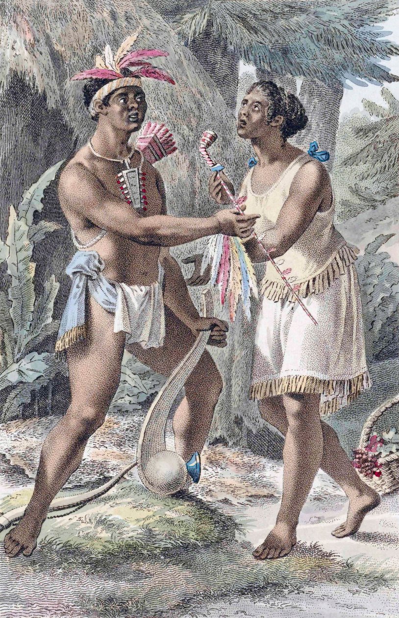 Naudowessie-intialainen pariskunta kylässään. tekijältä Jacques (after) Kuyper