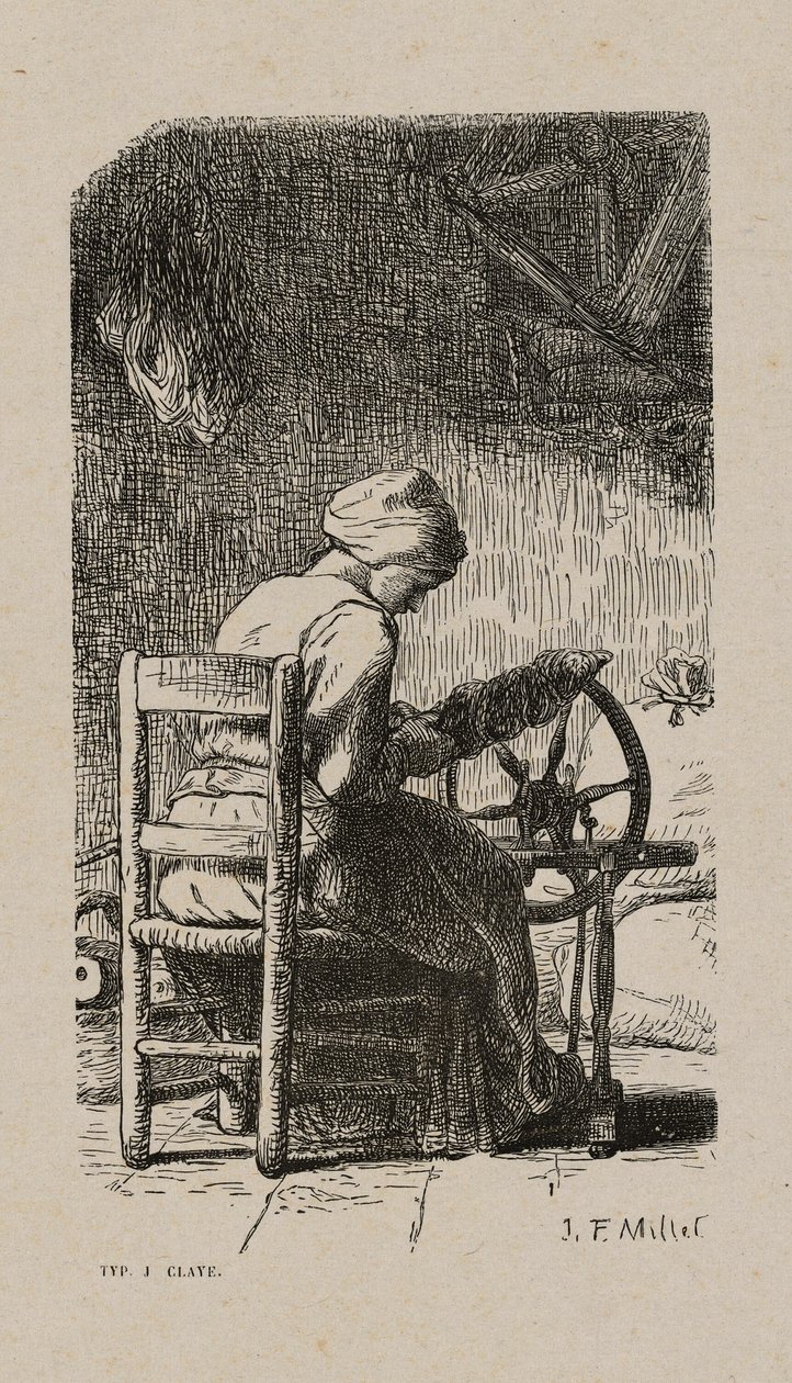 Nainen Spinning tekijältä Jacques Adrien Lavieille