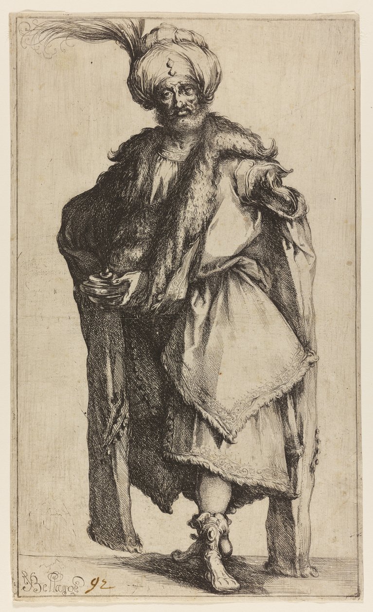 Caspar, Tarsuksen kuningas, n. 1610 (etsaus paperille) tekijältä Jacques Bellange
