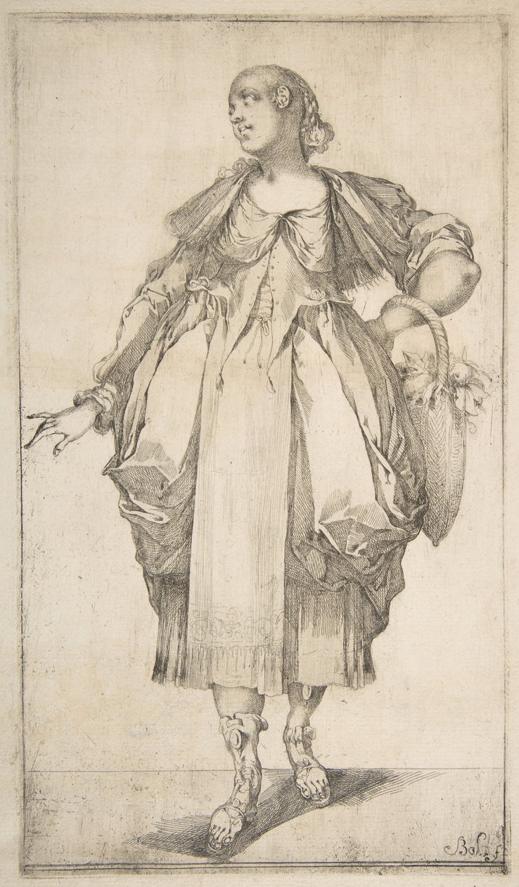 Puutarhuri kori kädessään, Hortulanae-sarjasta, 1612-16. tekijältä Jacques Bellange