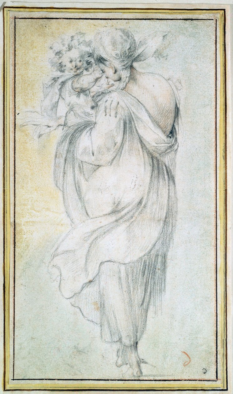 Mustalainen lapsen kanssa - Jacques Bellangen (noin 1575-1616) teos, veri ja mustavalkoliitu paperille (30x16,5 cm), 1600-luvun alku - Mustalainen lapsen kanssa, Veri, mustavalkoliitu paperille kirjoittanut J. Bellange, 1600-luvun alku - osavaltio H tekijältä Jacques Bellange