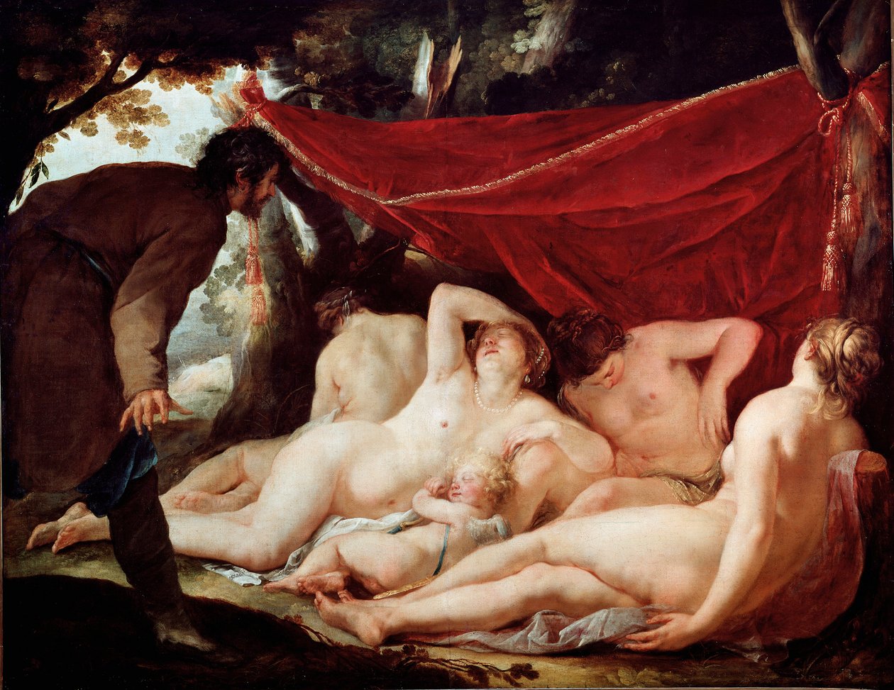 Tule ja armot yllättyivät kuolevaisesta. Jacques Blanchardin (1600-1638) maalaus. Mitat: 170 x 218 cm. Louvren taidemuseo tekijältä Jacques Blanchard