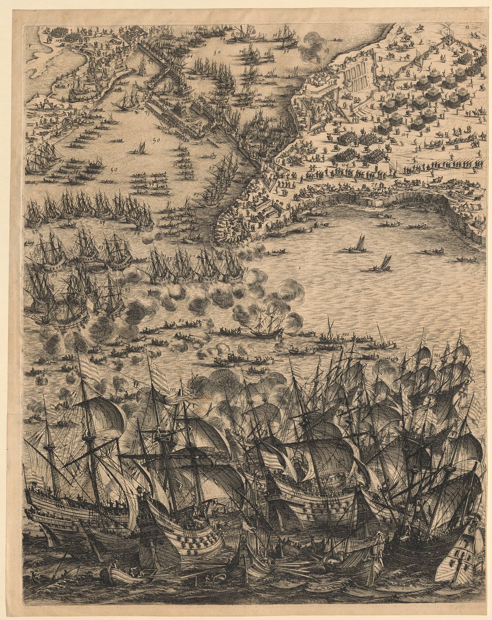 2. Alareunan keskellä oleva taulu teoksesta ”La Rochelle’n piiritys” tekijältä Jacques Callot