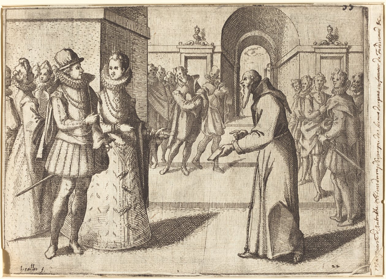 Kapusiini, joka tuo Baijerin kuninkaan kiitoksen [recto] tekijältä Jacques Callot