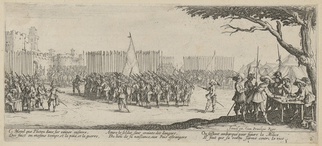 Joukkojen värväys, sarjan "Sodan kauhut" lehti 2 tekijältä Jacques Callot