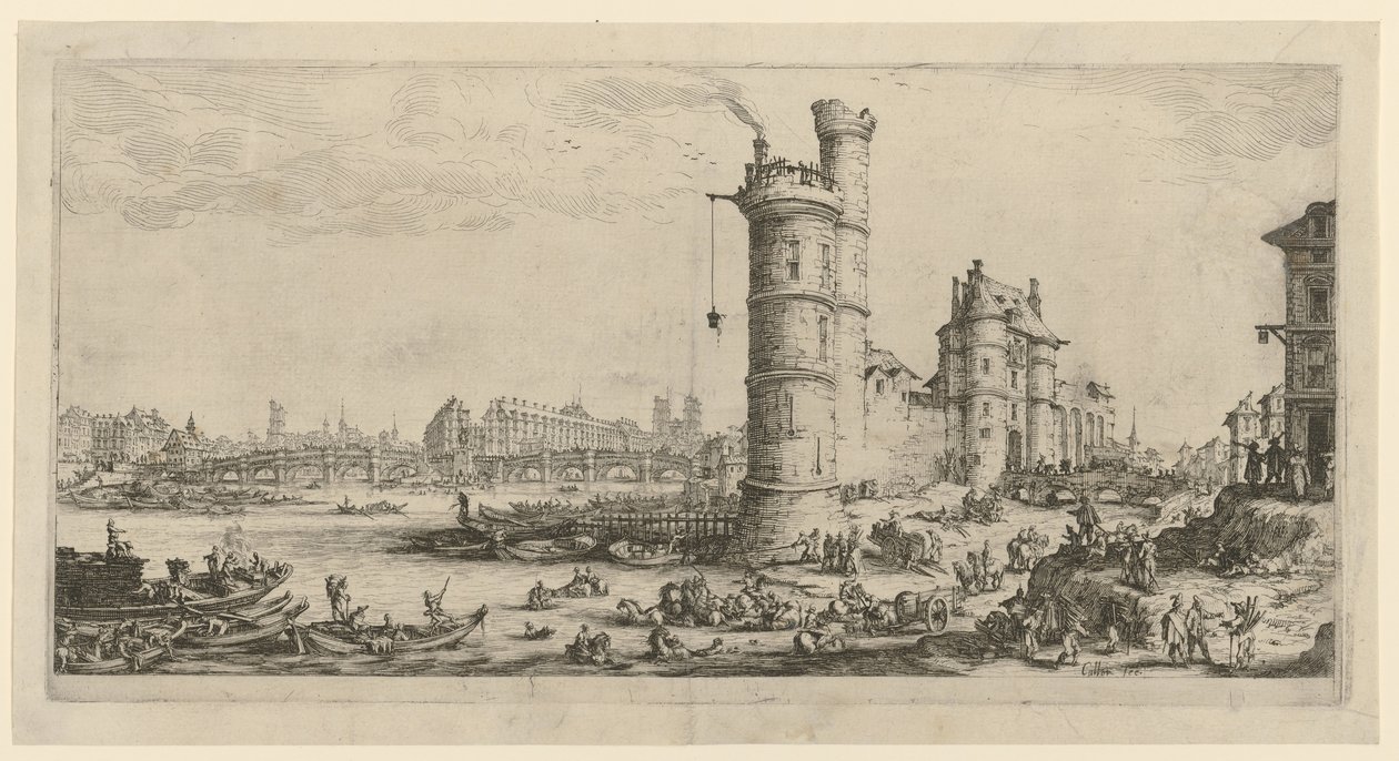 Näkymä Pont-Neufista, sarjan ”Kaksi suurta näkymää Pariisista” kuva tekijältä Jacques Callot