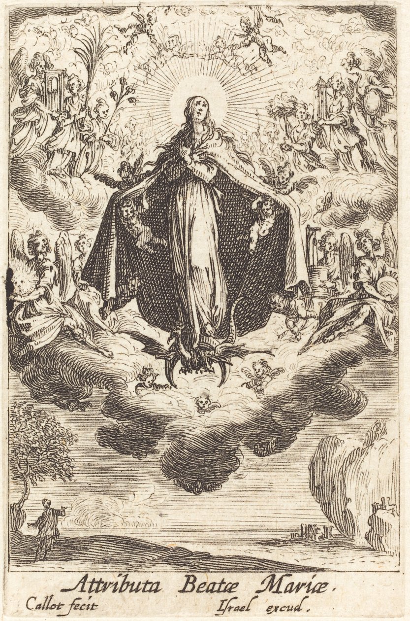 Neitsyen attribuutit vuonna 1630 tai sen jälkeen. tekijältä Jacques Callot