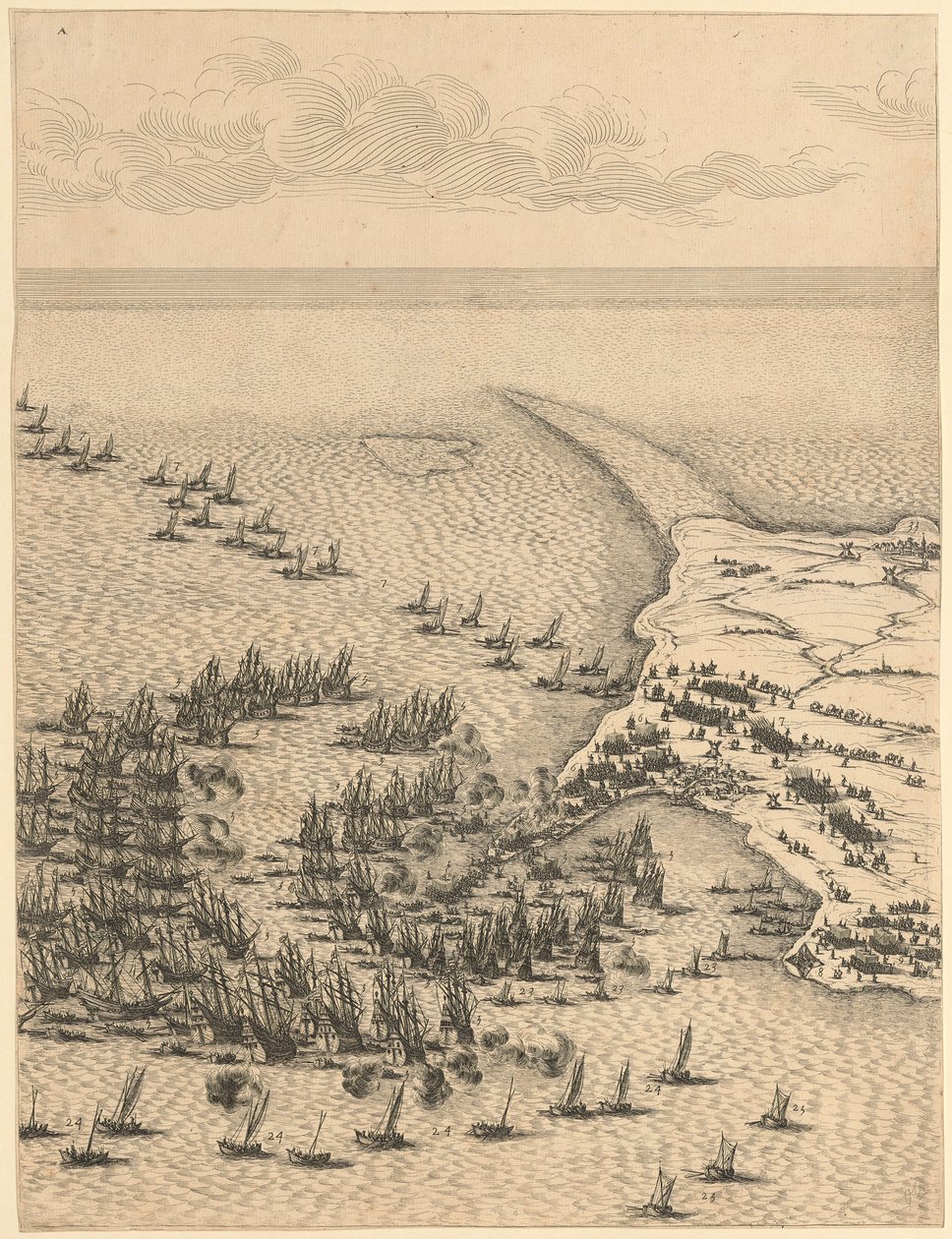 Ote teoksesta ”Saint-Martinin linnoituksen piiritys Île de Ré -saarella” tekijältä Jacques Callot