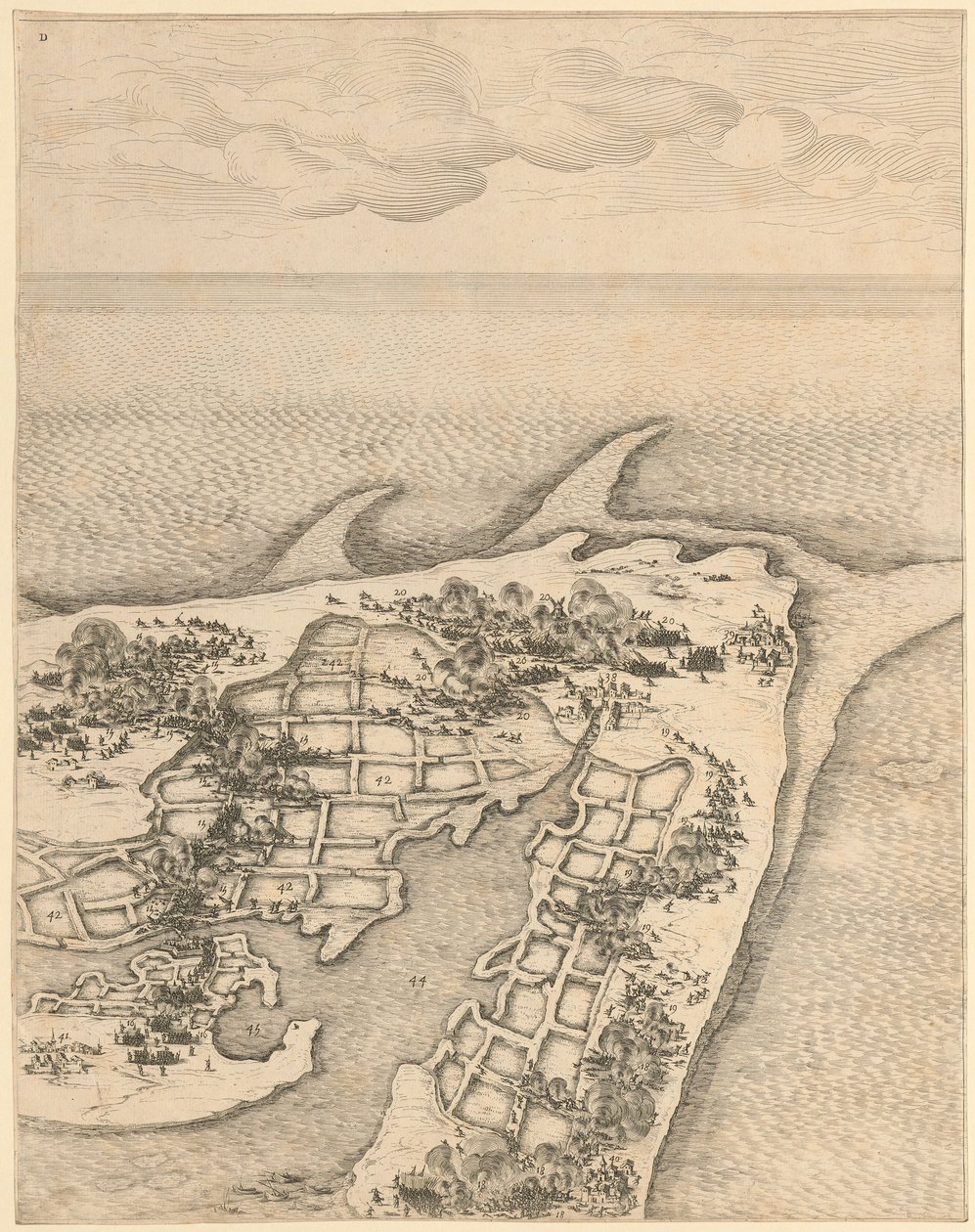 Ote teoksesta ”Saint-Martinin linnoituksen piiritys Île de Ré -saarella” tekijältä Jacques Callot
