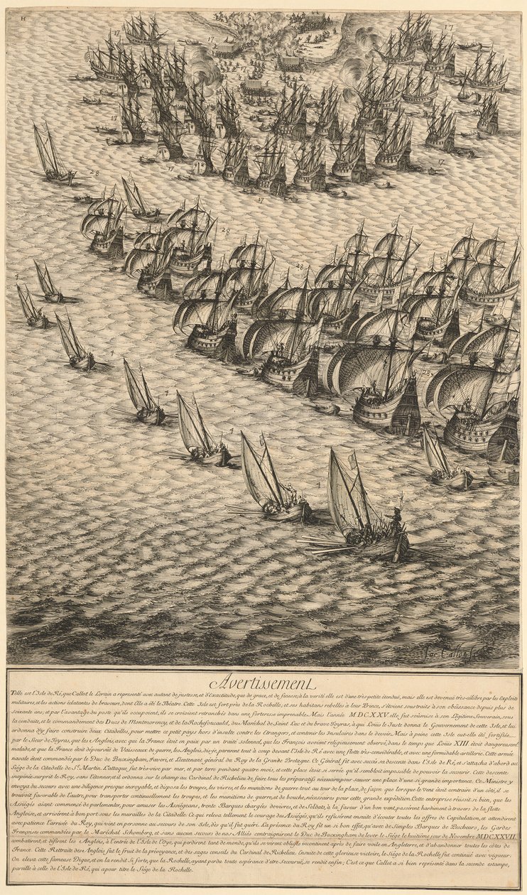 Ote teoksesta ”Saint-Martinin linnoituksen piiritys Île de Réllä” tekijältä Jacques Callot