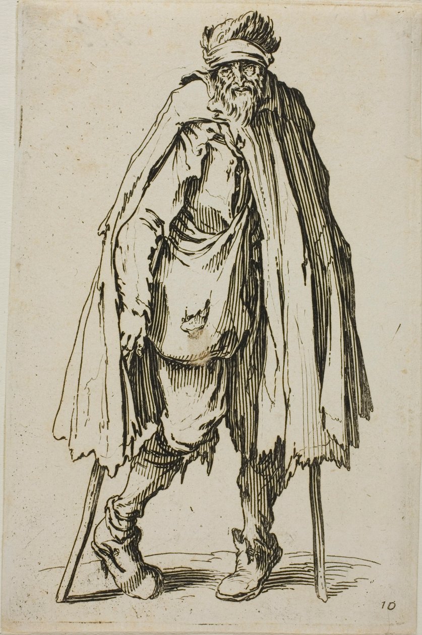 Keppiin nojaava kerjäläinen, The Beggarsin lautanen yhdeksäntoista tekijältä Jacques Callot