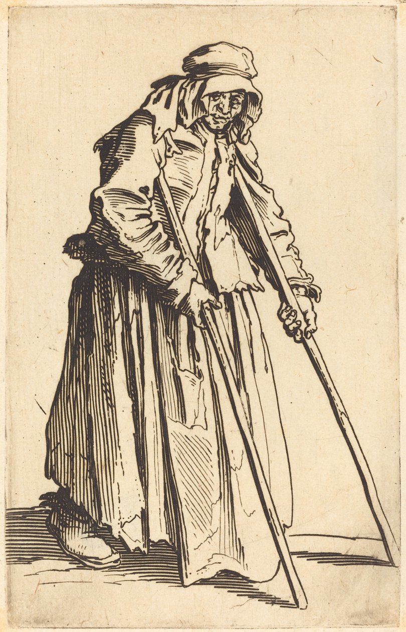 Kerjäläinen nainen kainalosauvoilla tekijältä Jacques Callot