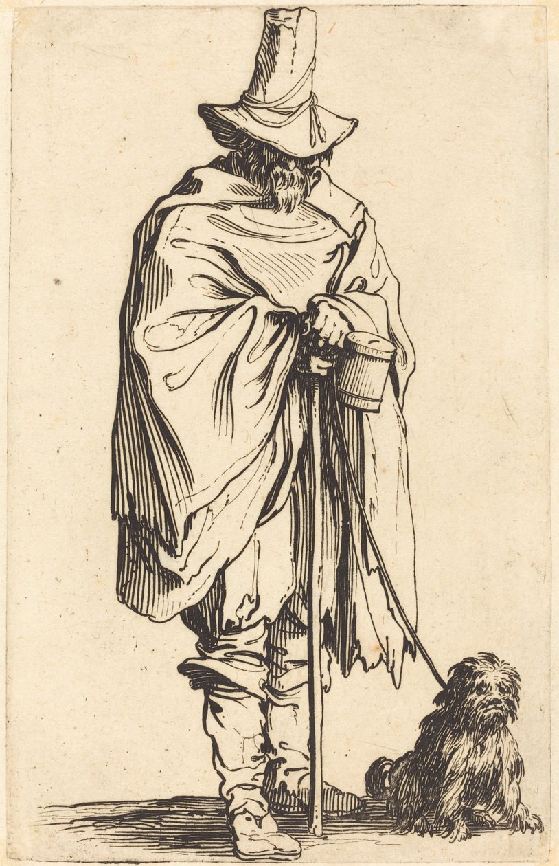 Kerjäläinen koiran kanssa, c. 1622. tekijältä Jacques Callot