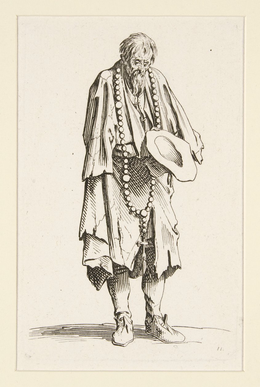 Kerjäläinen rukouksen kanssa, The Beggars (Le mendiant au rosaire) tekijältä Jacques Callot